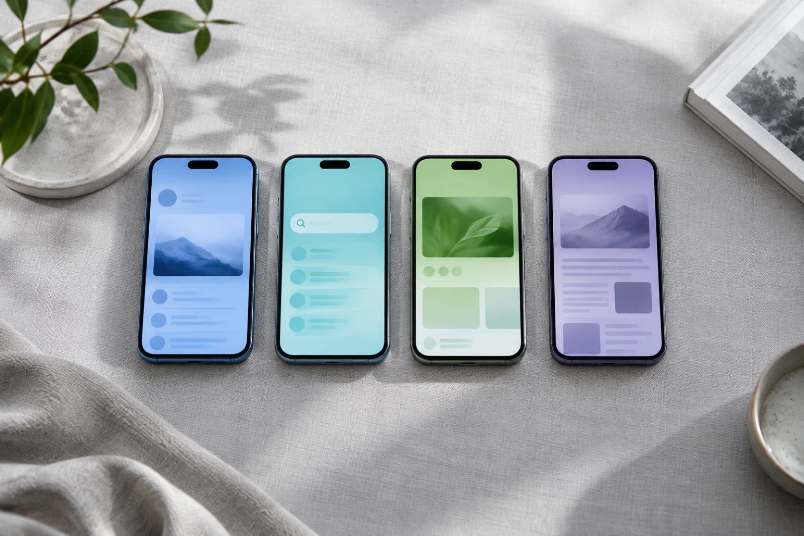 Four smartphones in a row, each representing a different advertising channel